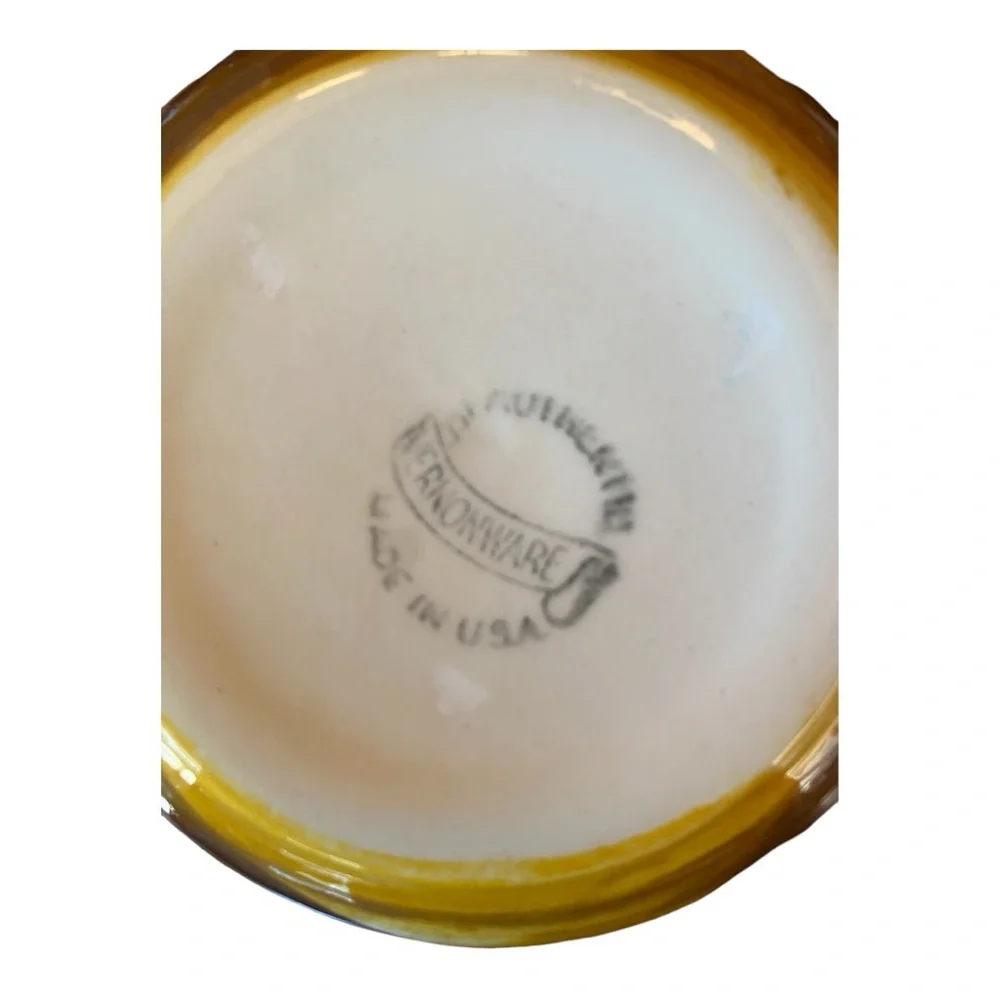 VTG Vernonware Organdie Covered Soup Bowls Handles Lids Set of 2 CA Pottery